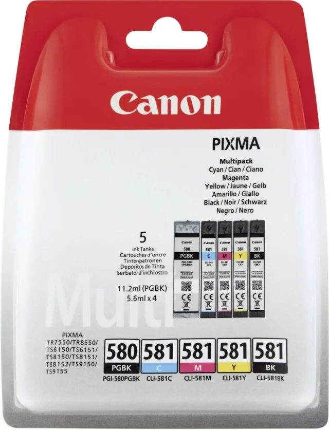 Canon Inktcartridge canon pgi-580 + cli-581 2x zwart + 3 Kleuren
