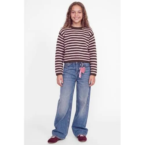 JJXX GIRL gebreide gestreepte trui - bruin/lichtroze, foto 2