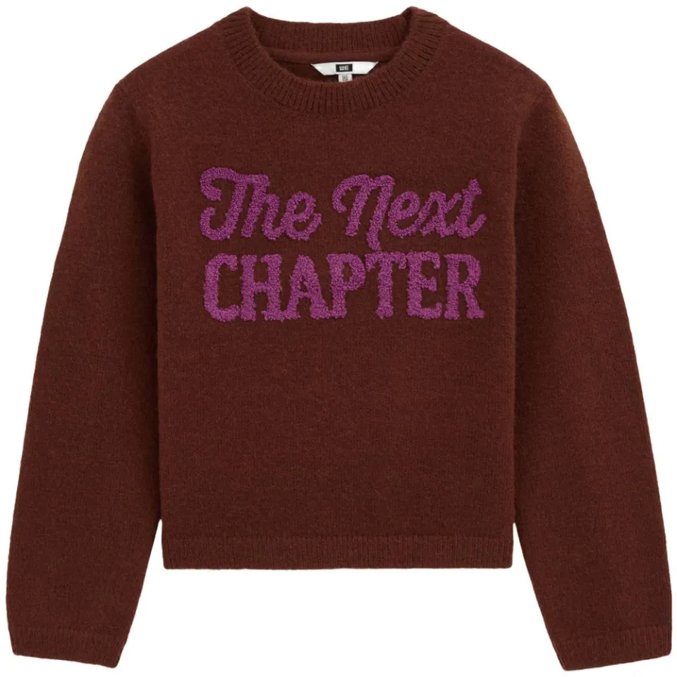 WE Fashion gebreide trui met tekst - bruin/paars, foto 2
