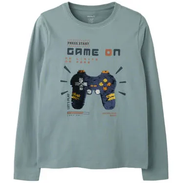 NAME IT KIDS rechtvallende longsleeve met pailletten grijsblauw