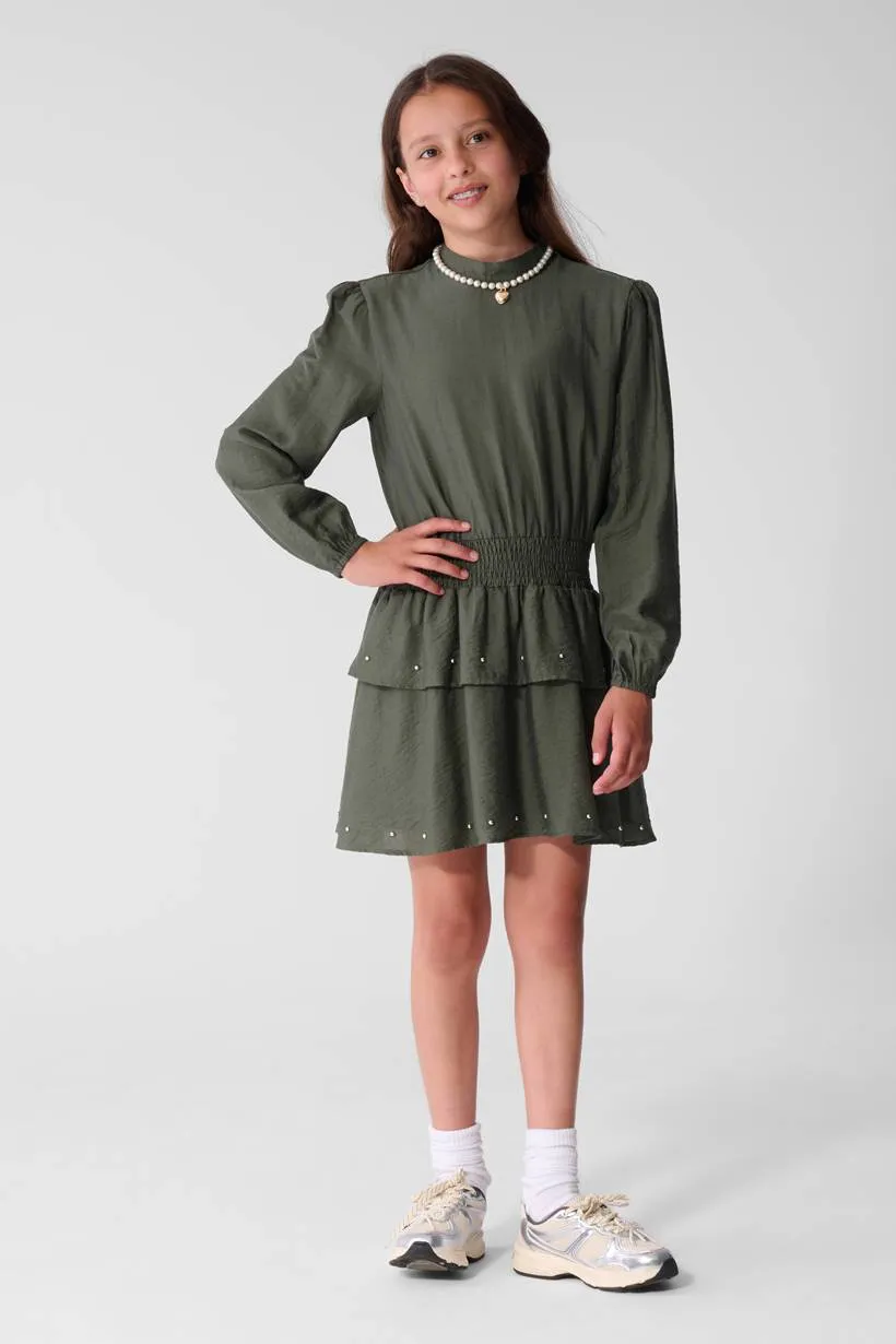Shoeby midi jurk met smockwerk donkergroen, foto 6
