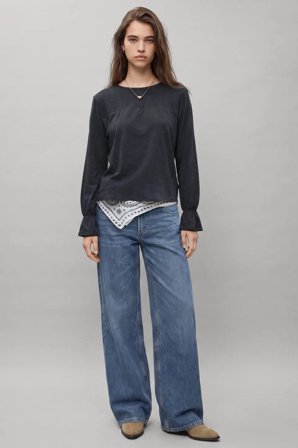 Mango longsleeve met ruches antraciet, foto 5