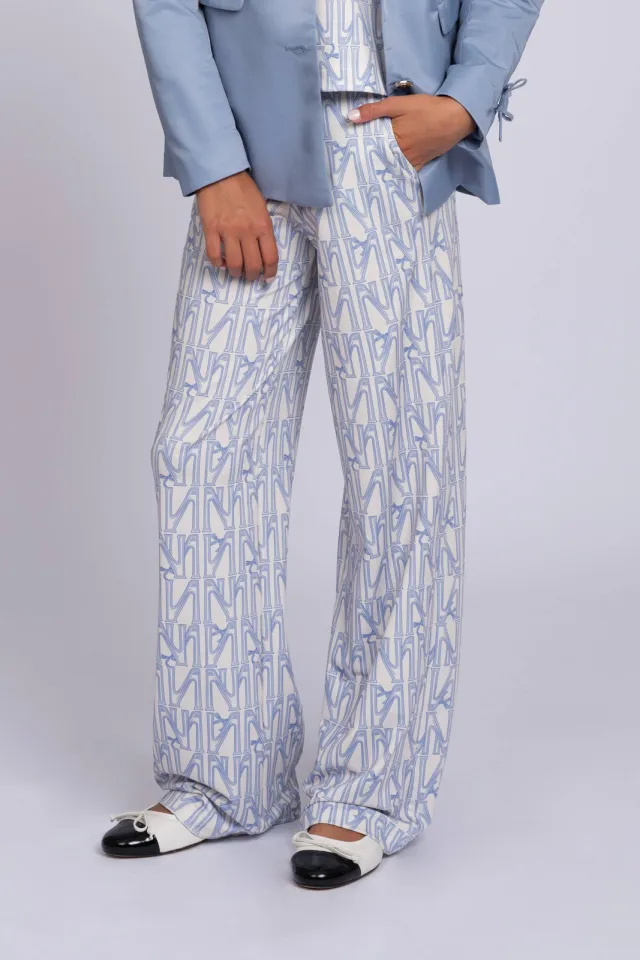 Nik & Nik wide leg casual broek lichtblauw lichtblauw / wit