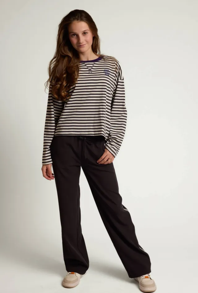 LOOXS 10sixteen rechtvallende gestreepte longsleeve met glitters en backprint - antraciet