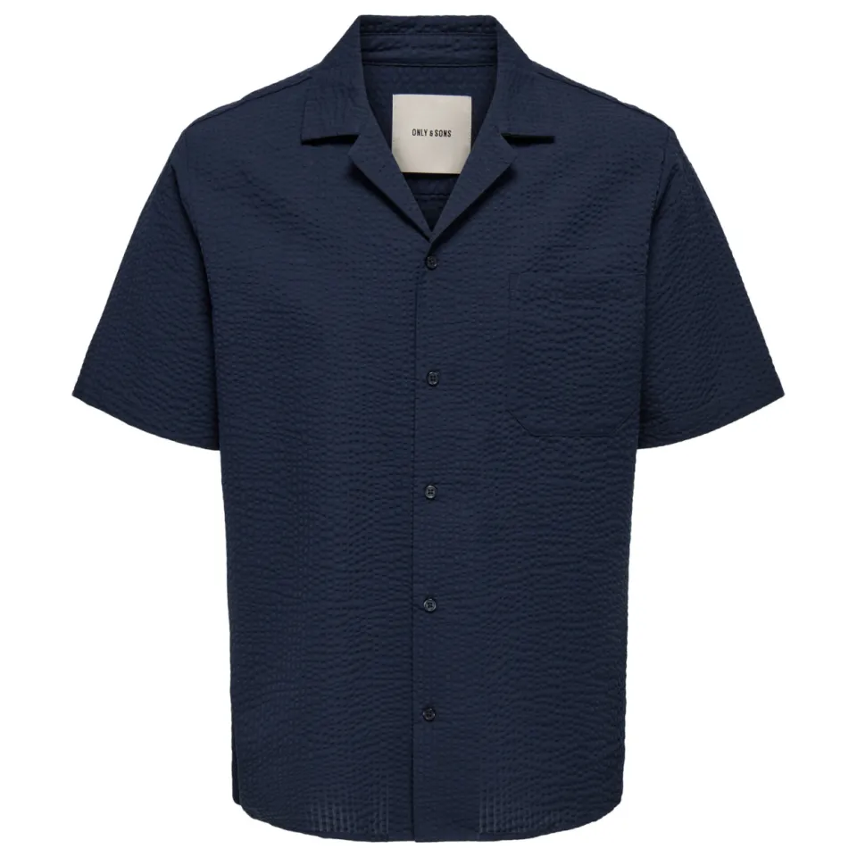 Only & Sons relaxed casual seersucker overhemd donkerblauw navy blazer., foto 2