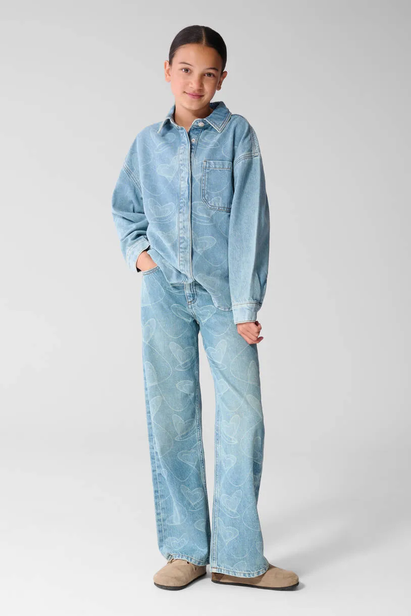Shoeby denim blouse met hartjes lichtblauw Light blue denim