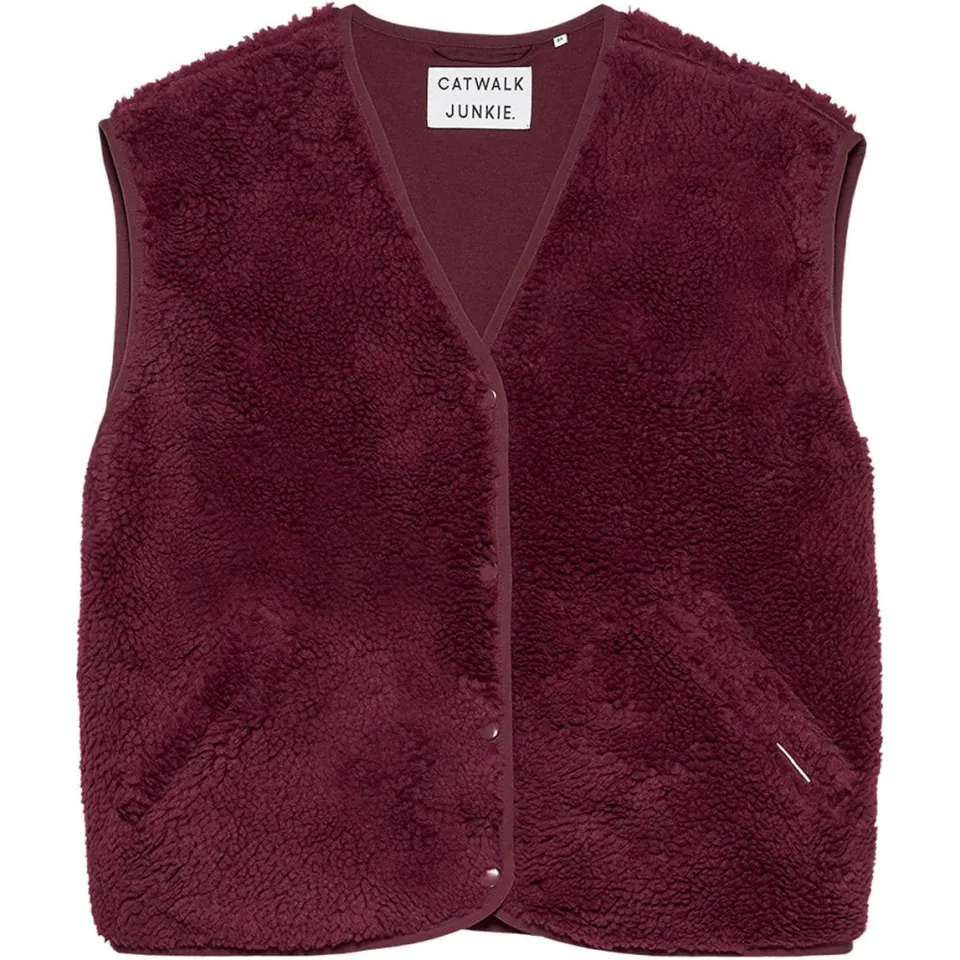 Catwalk Junkie rechtvallend teddy gilet - donkerrood, foto 3