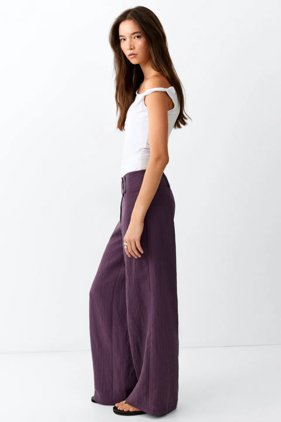 Mango TEEN gestreepte pantalon - aubergine, foto 4