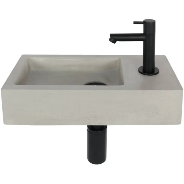 Differnz Fonteinset Differnz Jukon Rechts 38.5x18.5x9 cm Beton Grijs (inclusief mat zwarte kraan sifon en afvoer)