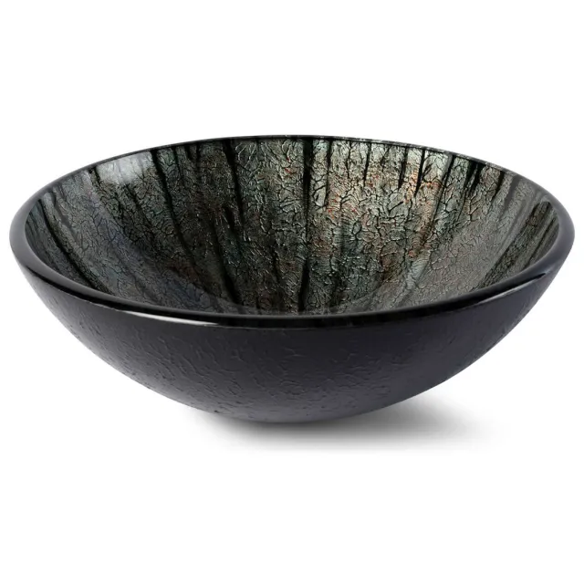 Luca Sanitair Waskom Luca Sanitair Vetro Rond 42x42x14,5 Gehard Glas Incl. Wastafelhouder Multicolor-Black Zwart