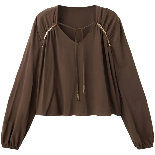 Mango blousetop met pailletten bruin, foto 2