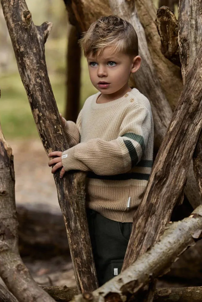 Little Dutch junior katoenen gestreepte gebreide trui - beige/groen, foto 5