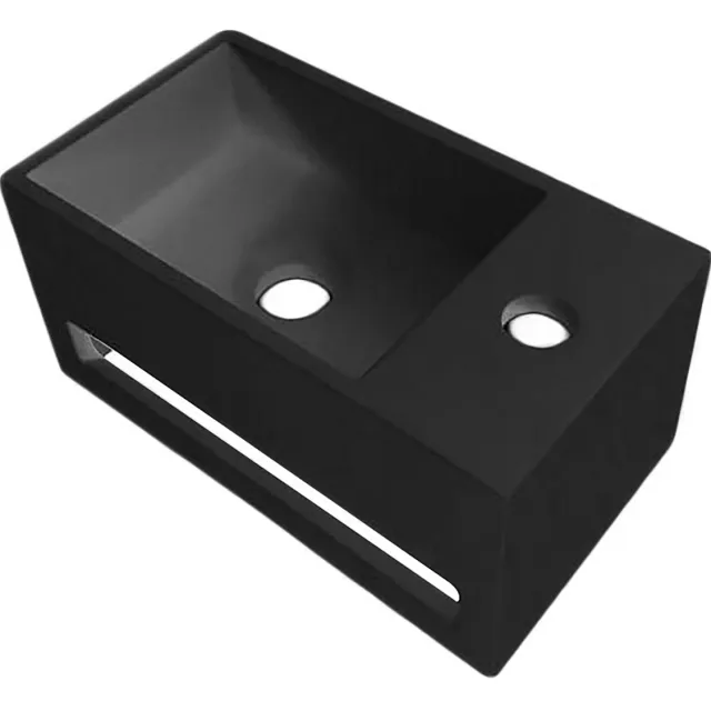Boss & Wessing Fontein BWS Veroni met Handdoekhouder Solid Surface Mat Zwart (kraangat rechts)