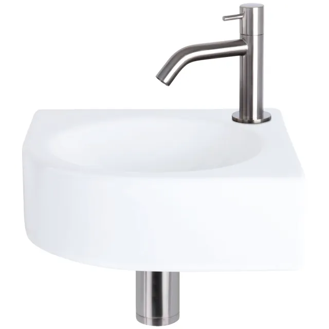 Fonteinset Differnz Cleo 30x30x10 cm Keramiek Wit Met Kraan Gebogen Mat Chroom