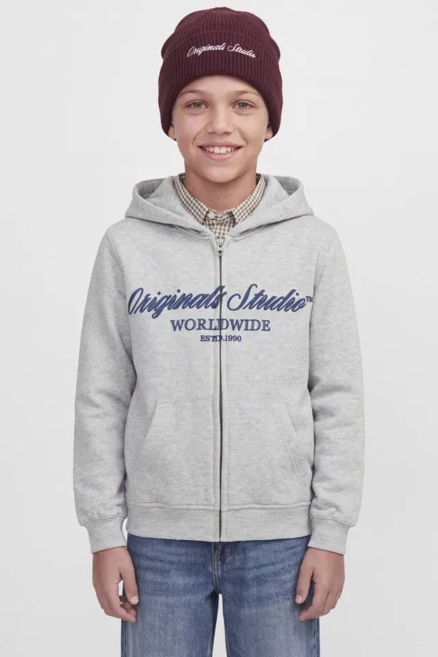 Jack & Jones JUNIOR sweatvest met logo - grijs Grijs melange