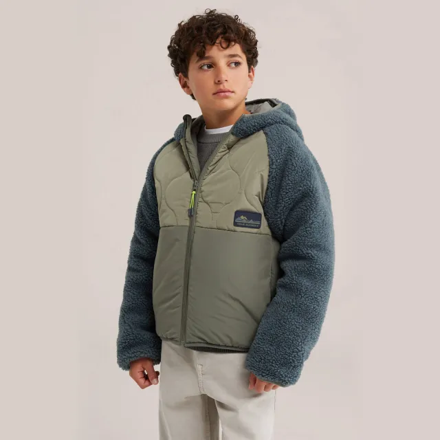 WE Fashion teddy winterjas grijs/kaki