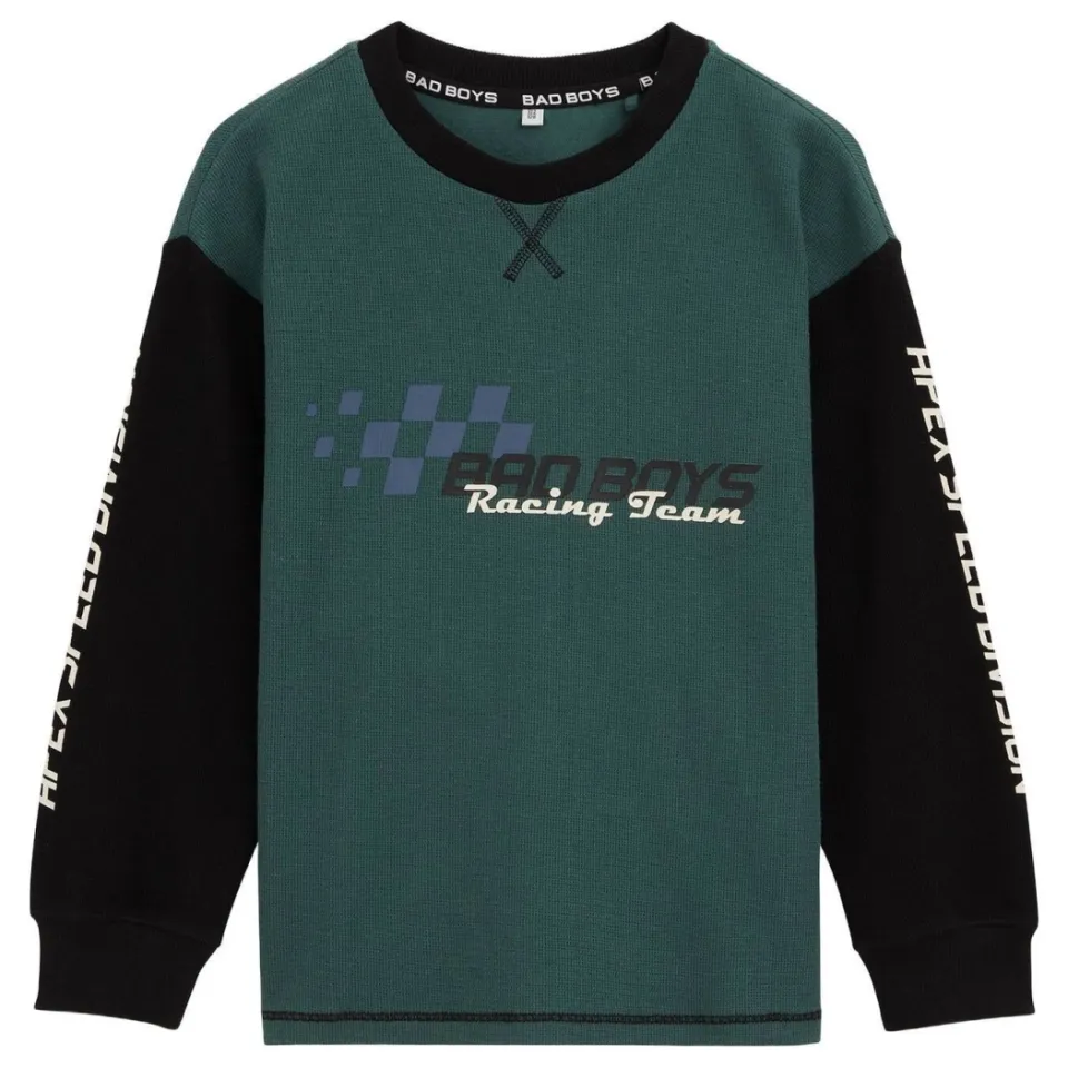 WE Fashion Bad Boys katoenen gebreide trui met tekst - groen/zwart, foto 2