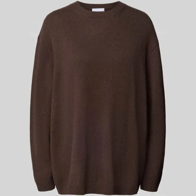 Comma Gebreide pullover van wolmix met ronde hals Donkerbruin