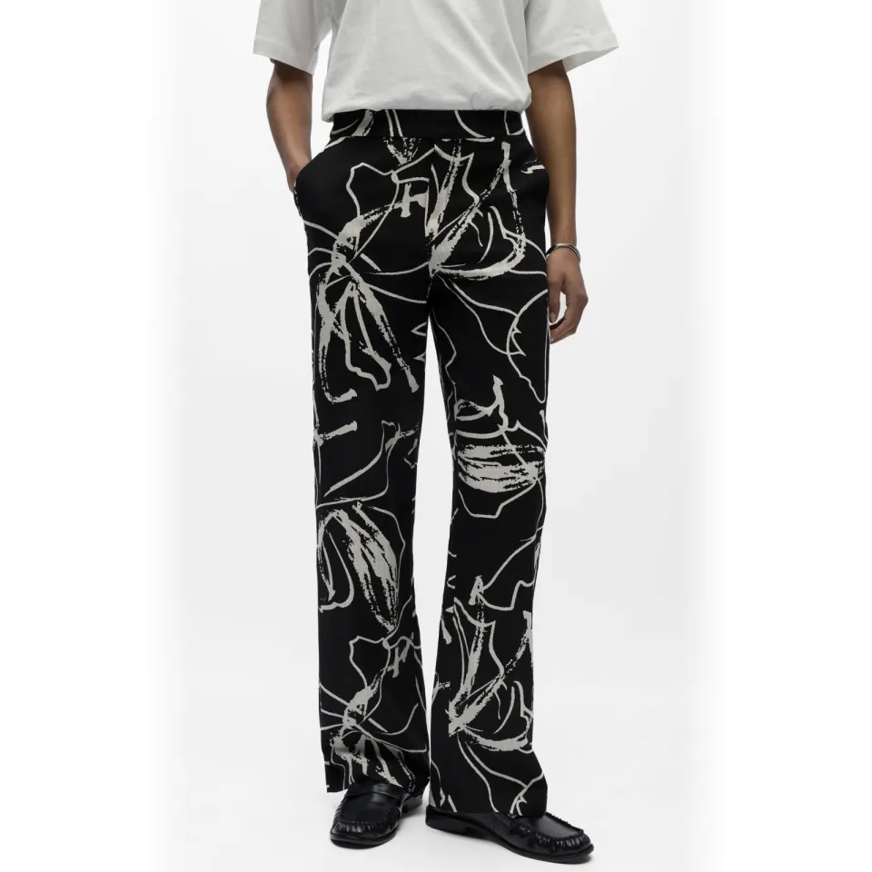 Object straight regular waist gestreepte casual broek zwart, foto 3