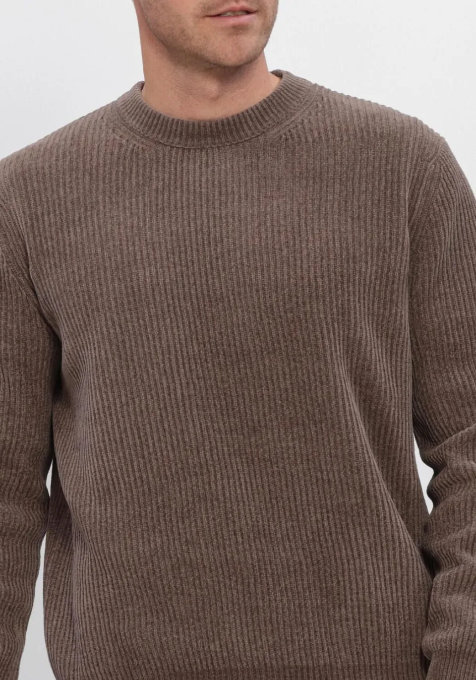 Profuomo Heren Truien & Vesten Pullover Crew Neck Chenille Rib - Bruin, foto 4