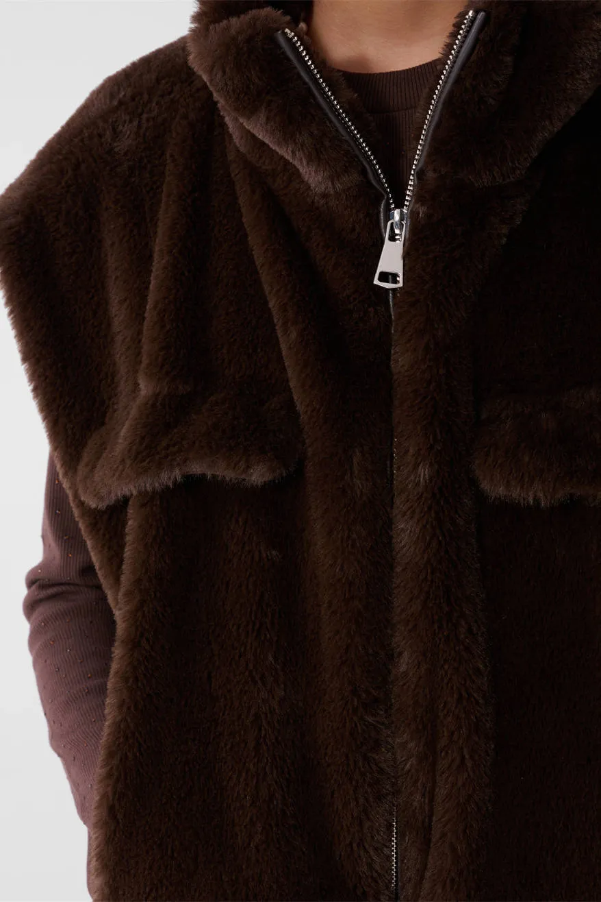 Shoeby teddy oversized gilet - donkerbruin, foto 6