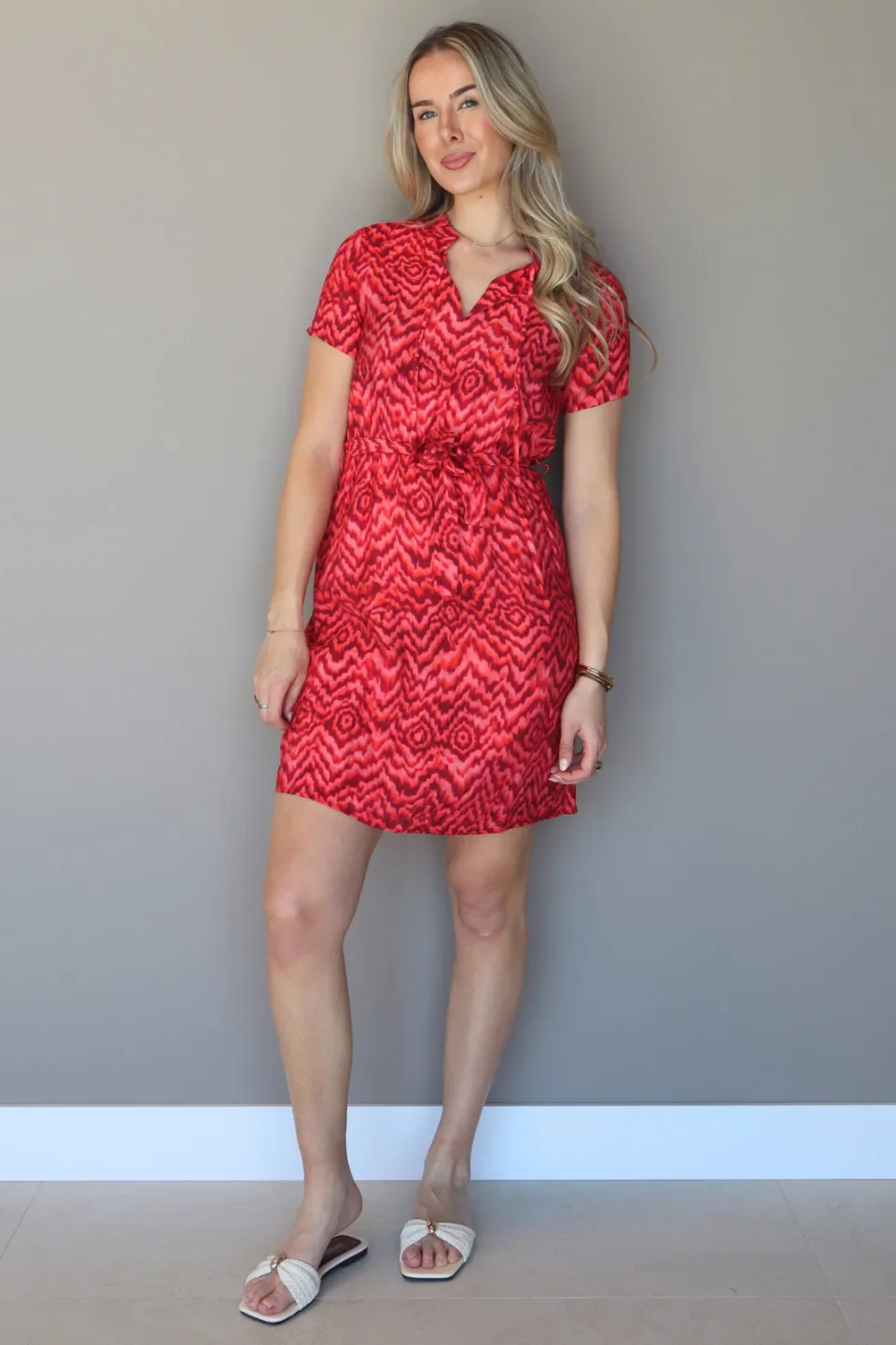 Elvira Collections viscose korte zomerjurk met print - roze Roze/rood