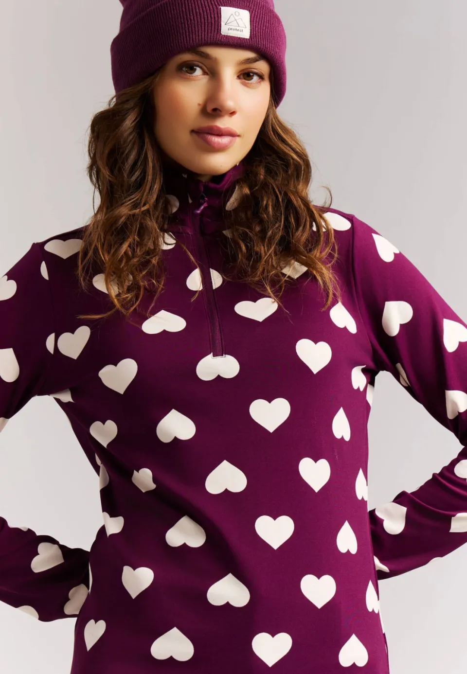Protest PRTSwana fleece outdoor sweater met hartjes - donkerpaars, foto 5