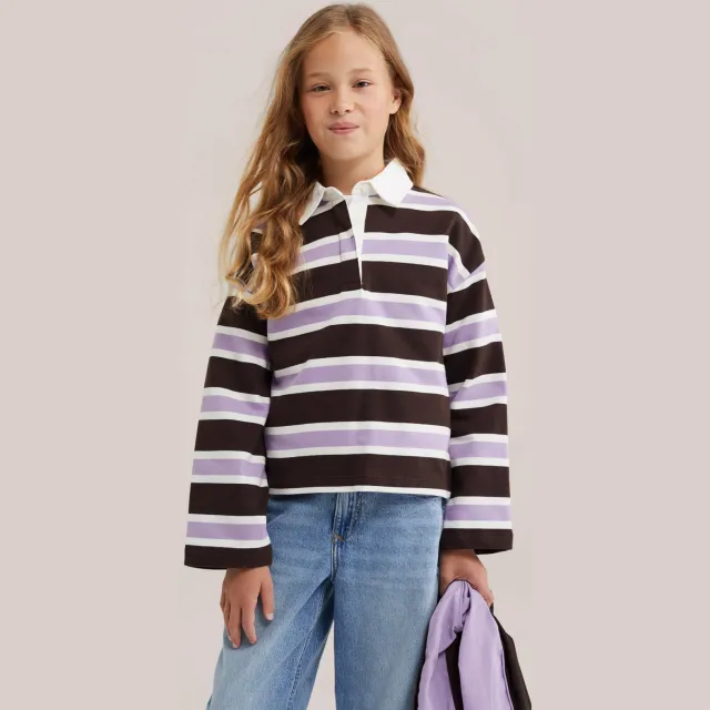 WE Fashion gestreepte longsleeve bruin bruin/lila/wit