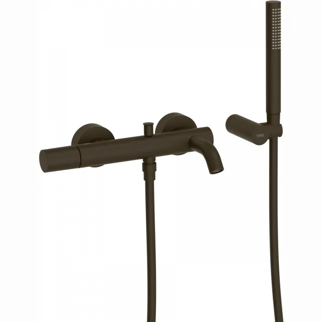 Tres Badmengkraan Tres Study Exclusive Rond met Omstel en Handdoucheset met Staafhanddouche Zwart Brons