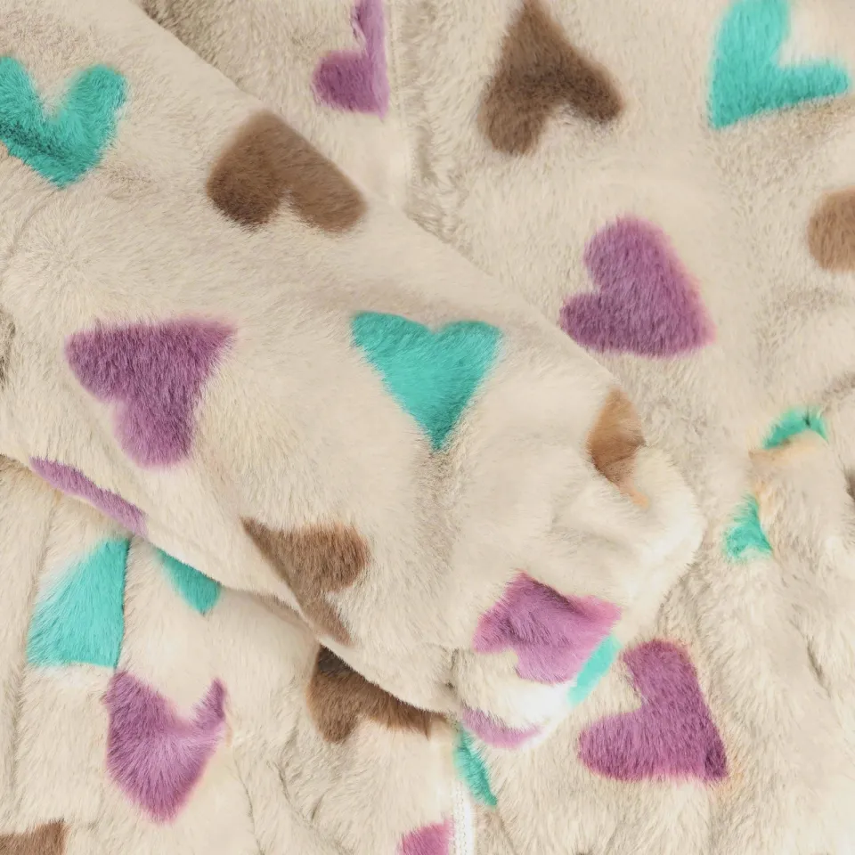 Daily7 faux fur jas met hartjes beige, foto 8