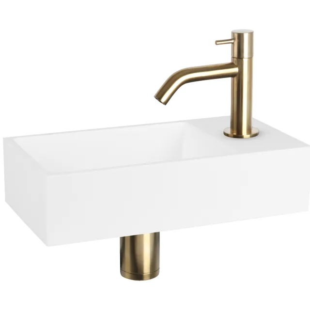 Differnz Fonteinset Differnz Solid Solid Surface 36x18.5x9 cm Wit Met Gebogen Kraan Mat Goud