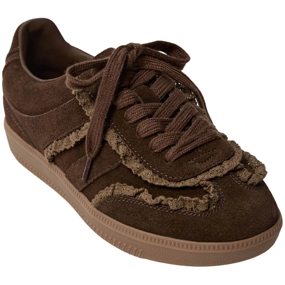 Sofie Schnoor girls suède sneakers met ruches - donkerbruin, foto 2