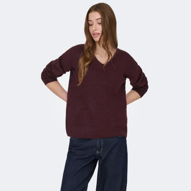 Only pullover donkerrood gebreid