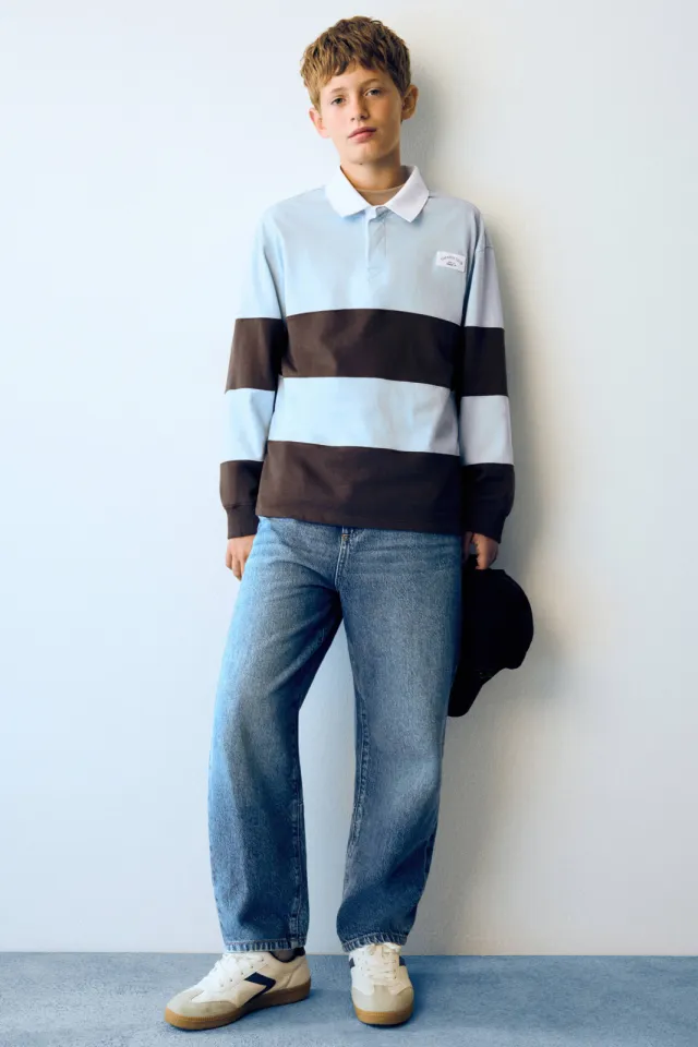 Mango longsleeve lichtblauw/bruin