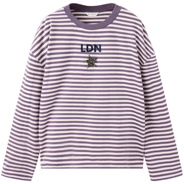 Mango longsleeve gestreept middenpaars wit middenpaars/wit