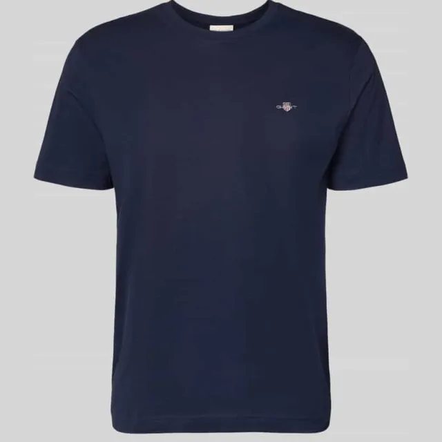 Gant Regular fit T-shirt met labelstitching, model 'SHIELD' avondblauw, foto 2