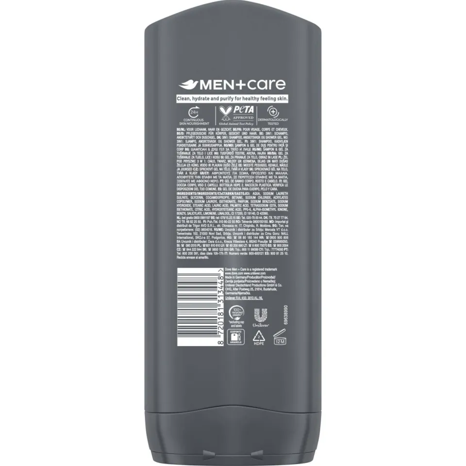 Dove Men+Care Clean Comfort 3-in-1 douchegel 6 x 400 ml, foto 4