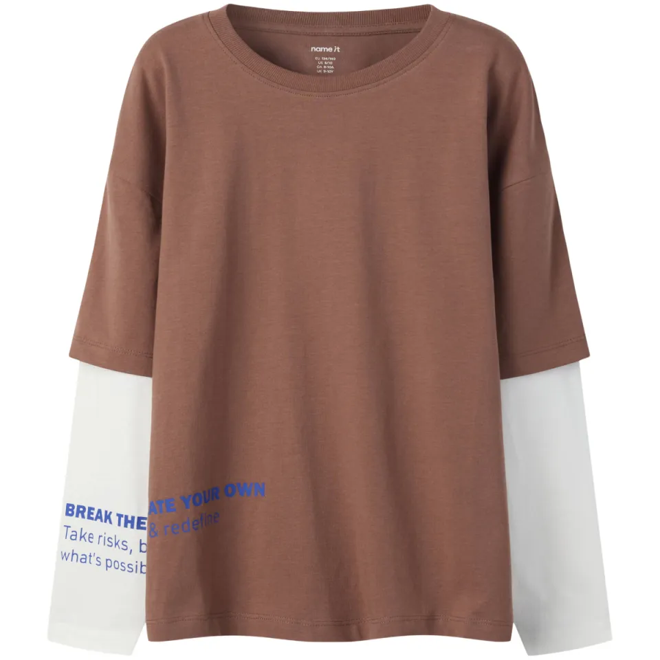 NAME IT KIDS longsleeve met tekst roodbruin, foto 3