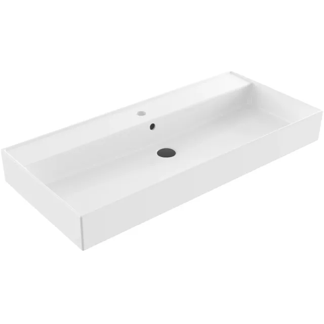 Sanilux Wastafel Sanilux Edge Keramiek 100 1 Kraangat Glans Wit