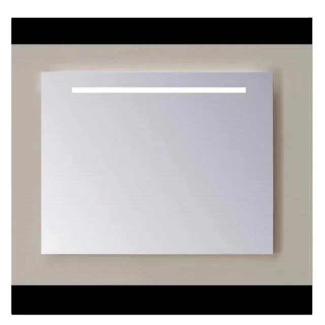 Sanicare Spiegel Sanicare Q-Mirrors 100x60 cm PP-Geslepen Vierkant Met Boven & Onder Gezandstraalde Strook LED Warm White incl. ophangmateriaal Zonder Schakelaar