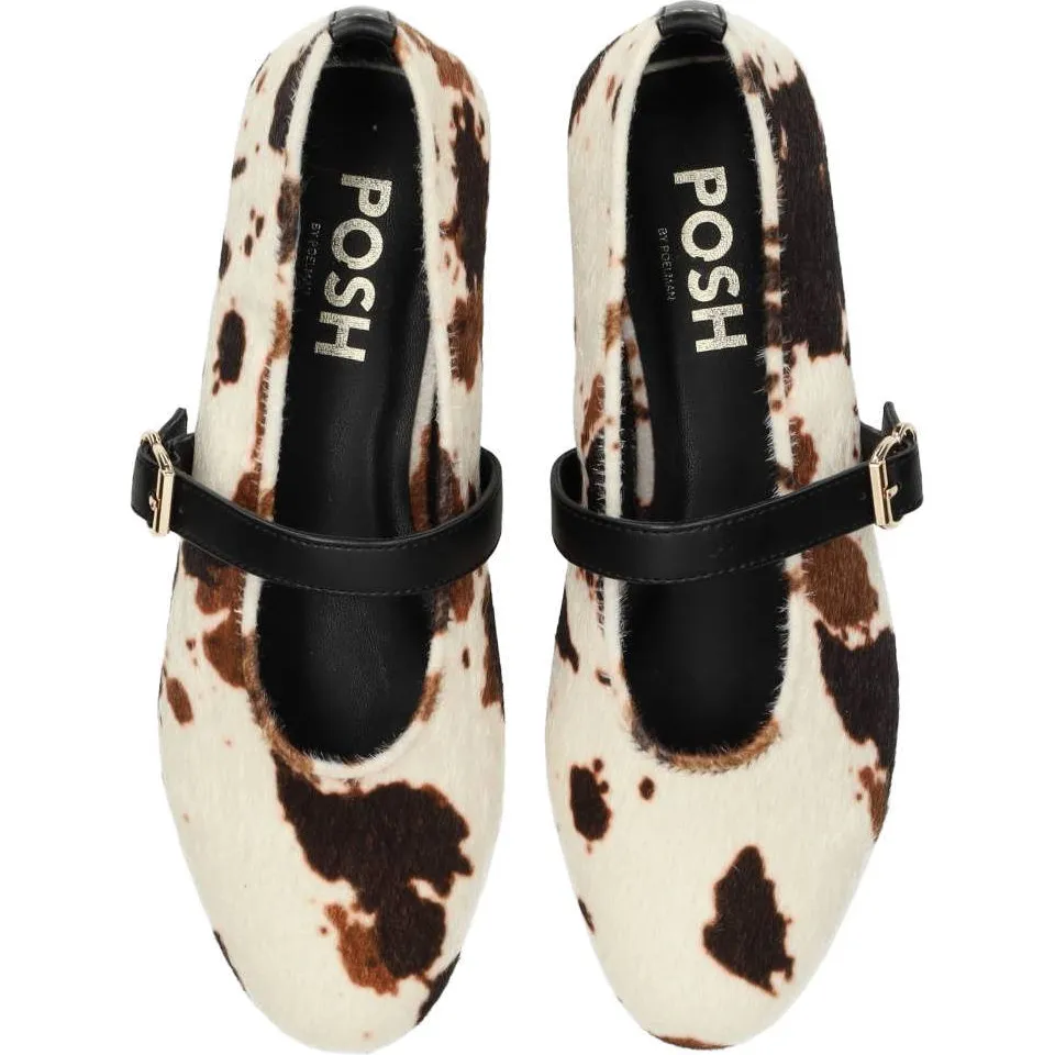 POSH by Poelman Gina ballerina's met koeienprint ecru/bruin, foto 4