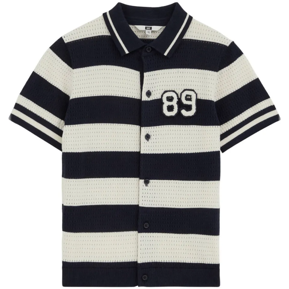 WE Fashion gebreide gestreepte polo - donkerblauw, foto 2