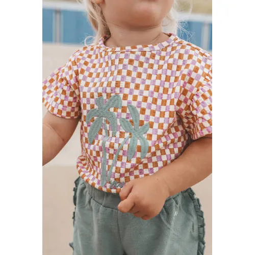 Your Wishes Mini Check Ruffle t-shirt lila oranje wit, foto 4