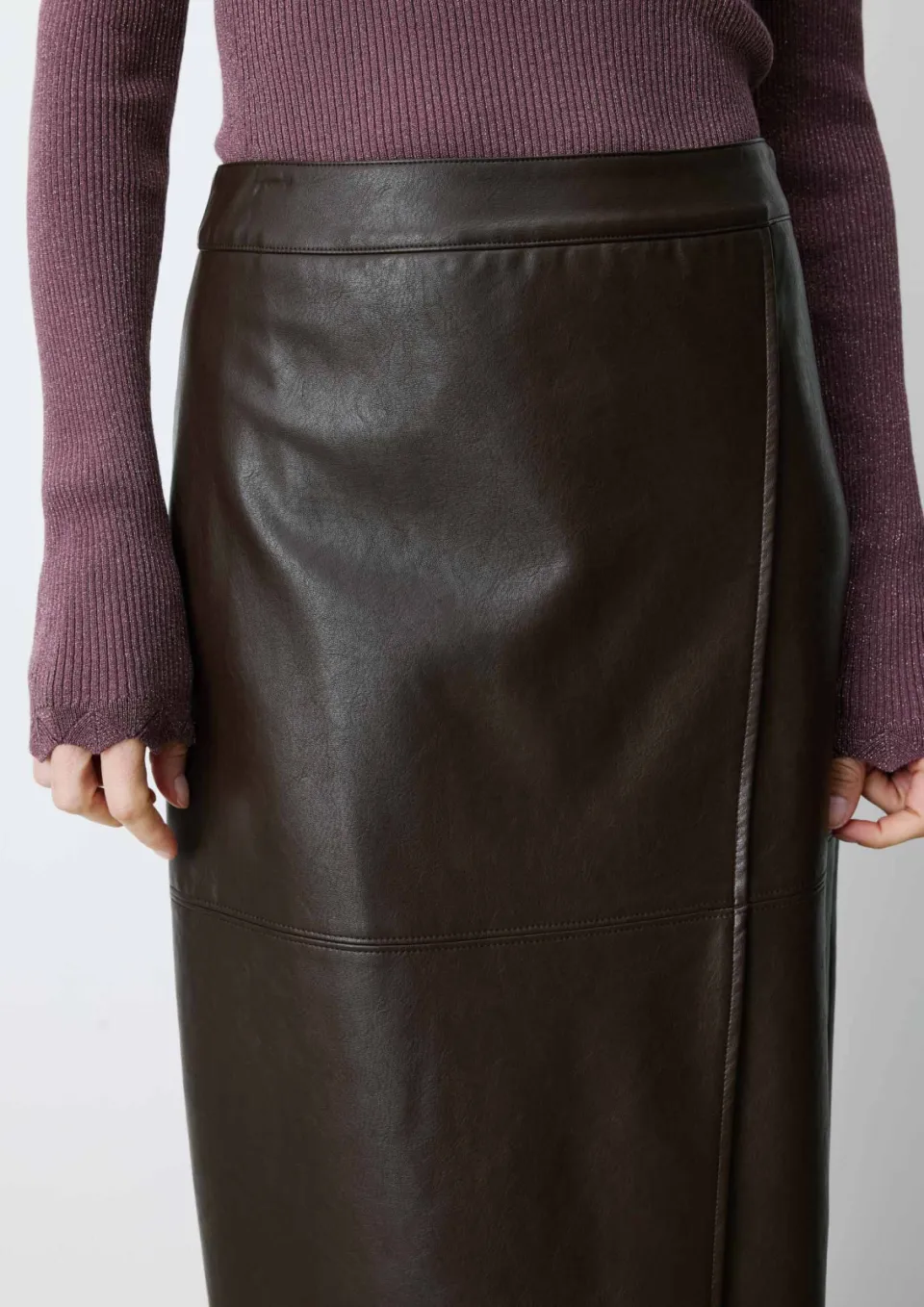 Grace & Mila imitatieleren midirok bruin, foto 7