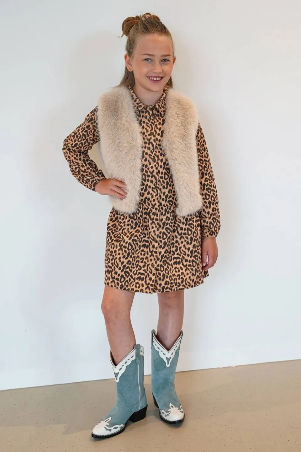Like Flo korte blousejurk met panterprint bruin, foto 4