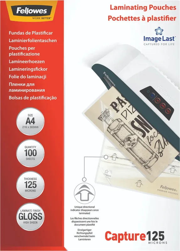 Fellowes Lamineerhoes fellowes a4 2x125micron glans 100 Stuks