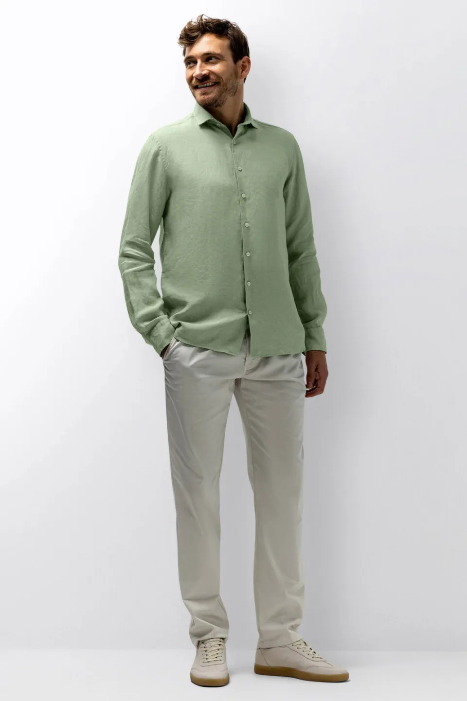 State Of Art regular casual overhemd met linnen groen, foto 4