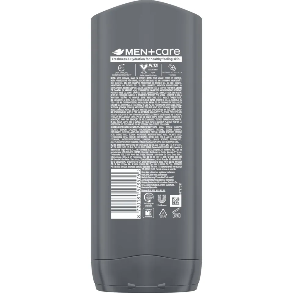 Dove Men+Care Sandalwood + Vanilla 3-in-1 douchegel, foto 4