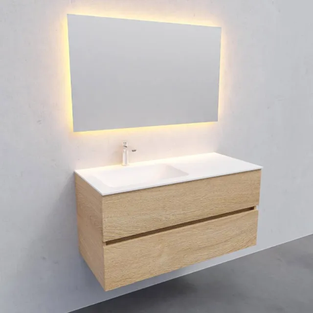 Boss & Wessing Badkamermeubel Solid Surface AQS Oslo 100x46 cm Links Wood Washed Oak Boss & Wessing Houtlook