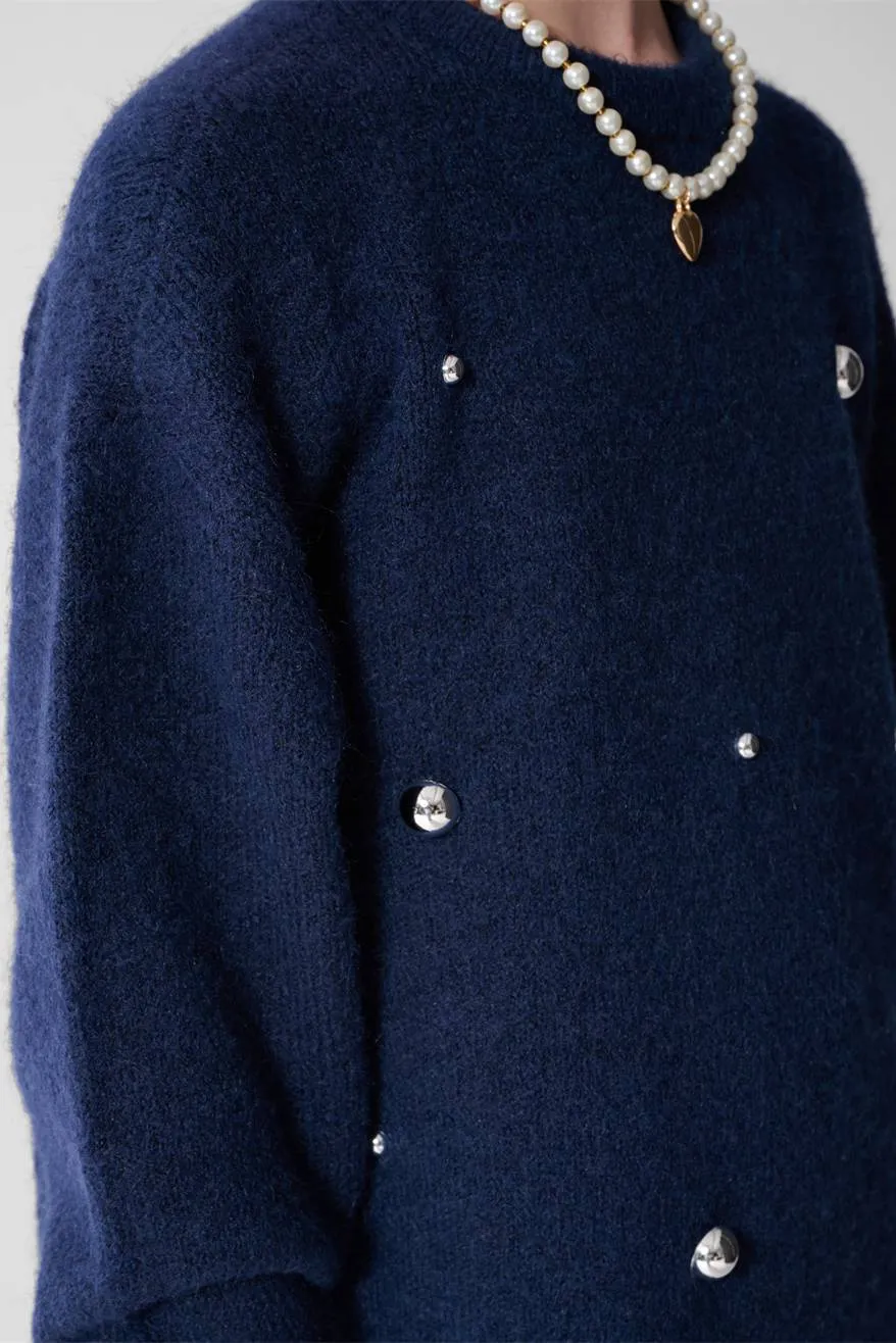 Shoeby gebreide jurk met studs donkerblauw, foto 7